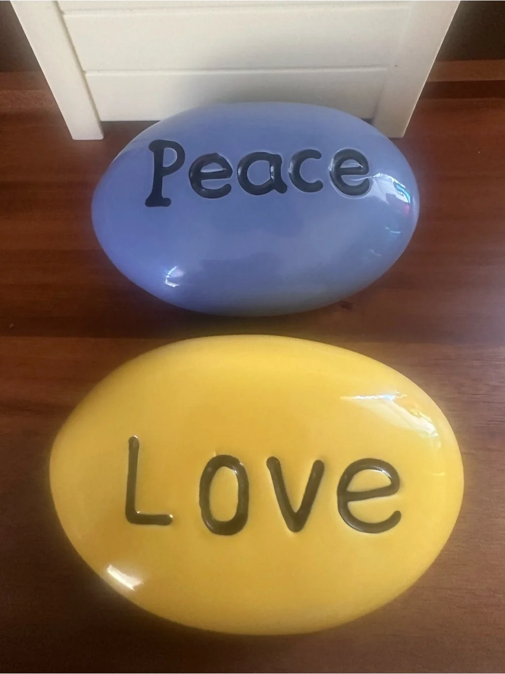 Peace & Love Decorative Ceramic Stones - Blue and Yellow